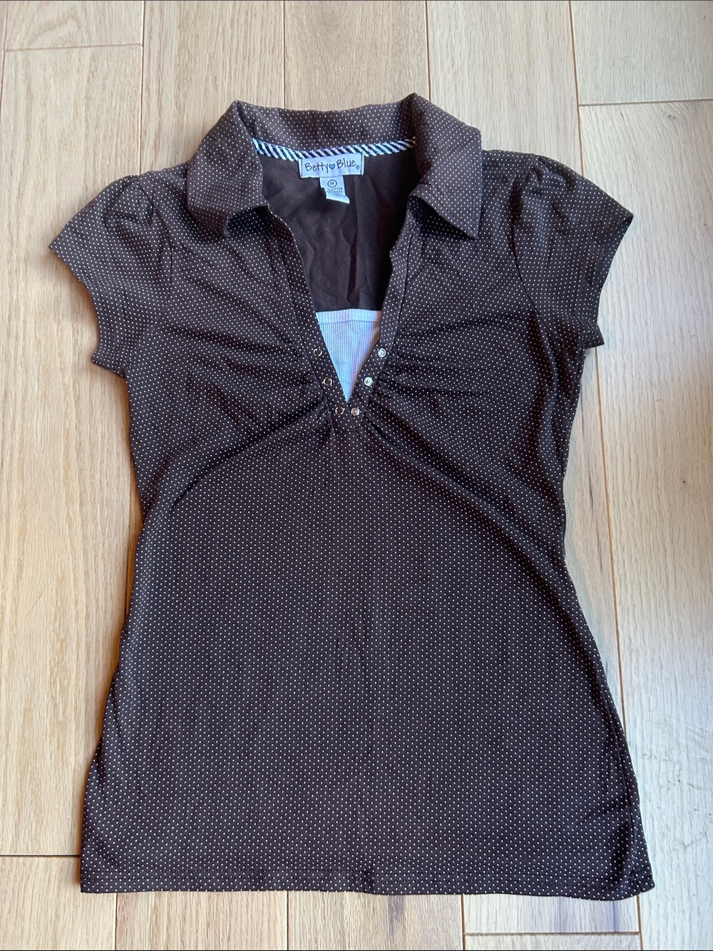 Betty Blue Brown Polka Dot Short Sleeve Collared Tee